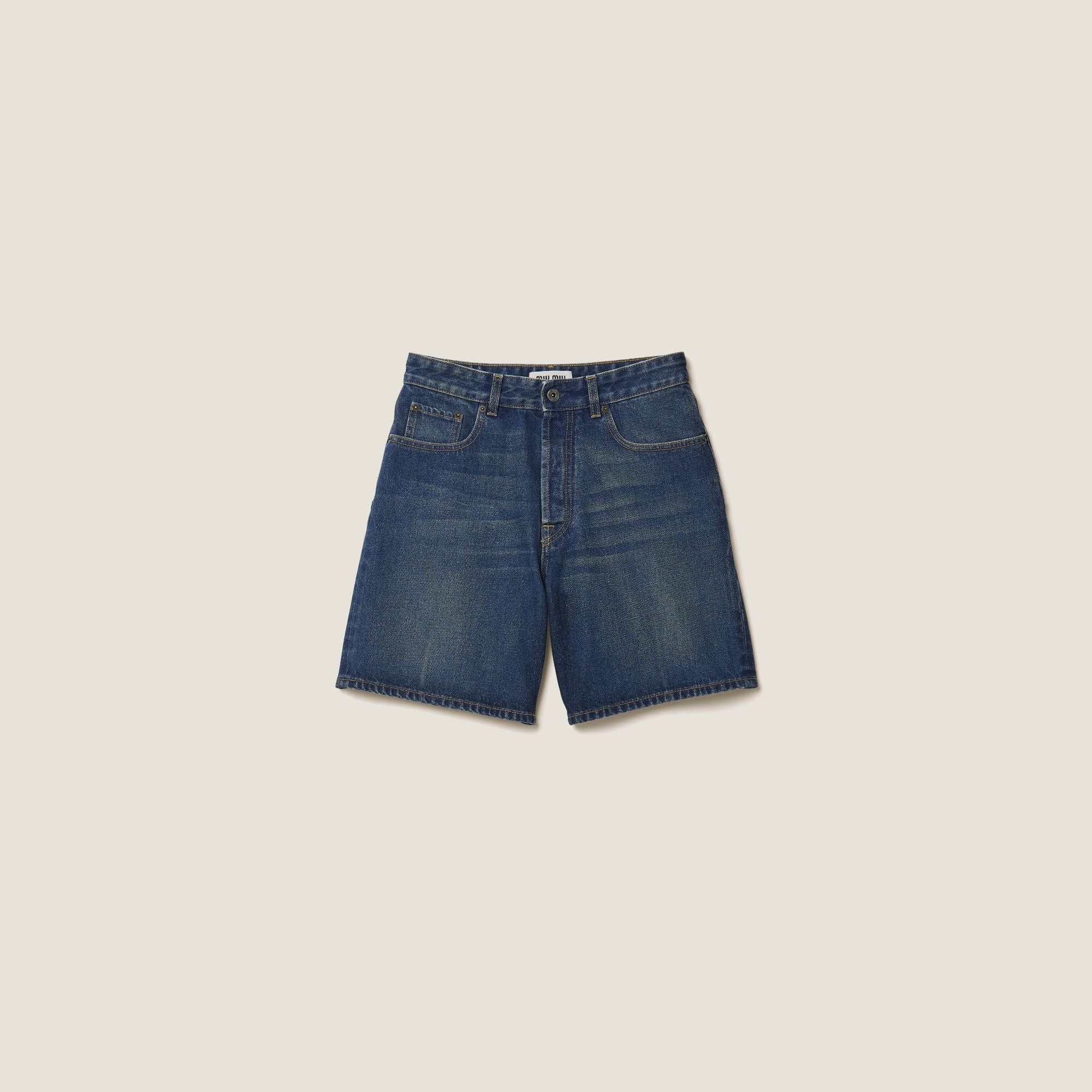 Women Washed Denim Bermudas - Bleu