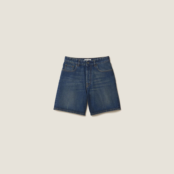 Women Washed Denim Bermudas - Bleu