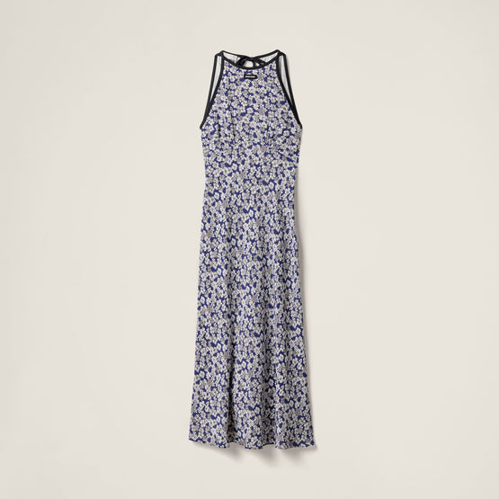 Long floral print crepe de chine dress