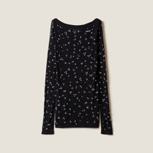 Embroidered ribbed knit jersey dress