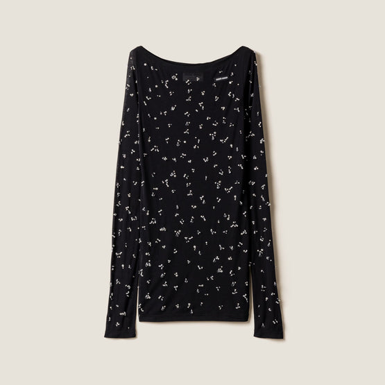 Embroidered ribbed knit jersey dress