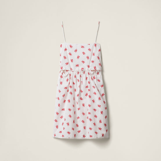 Women Slubbed Poplin Dress - Bianco+rosso