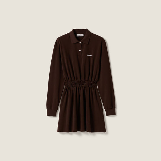 Women Cotton Piqué Mini-dress - Cacao