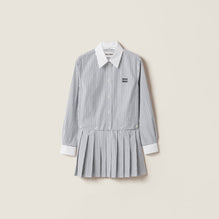 Women Pleated Striped Poplin Mini-dress - Bianco+blu