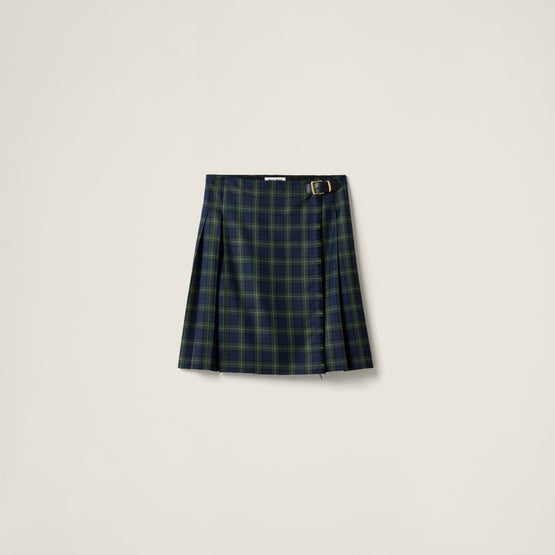Women Pleated Tartan Skirt - Militare
