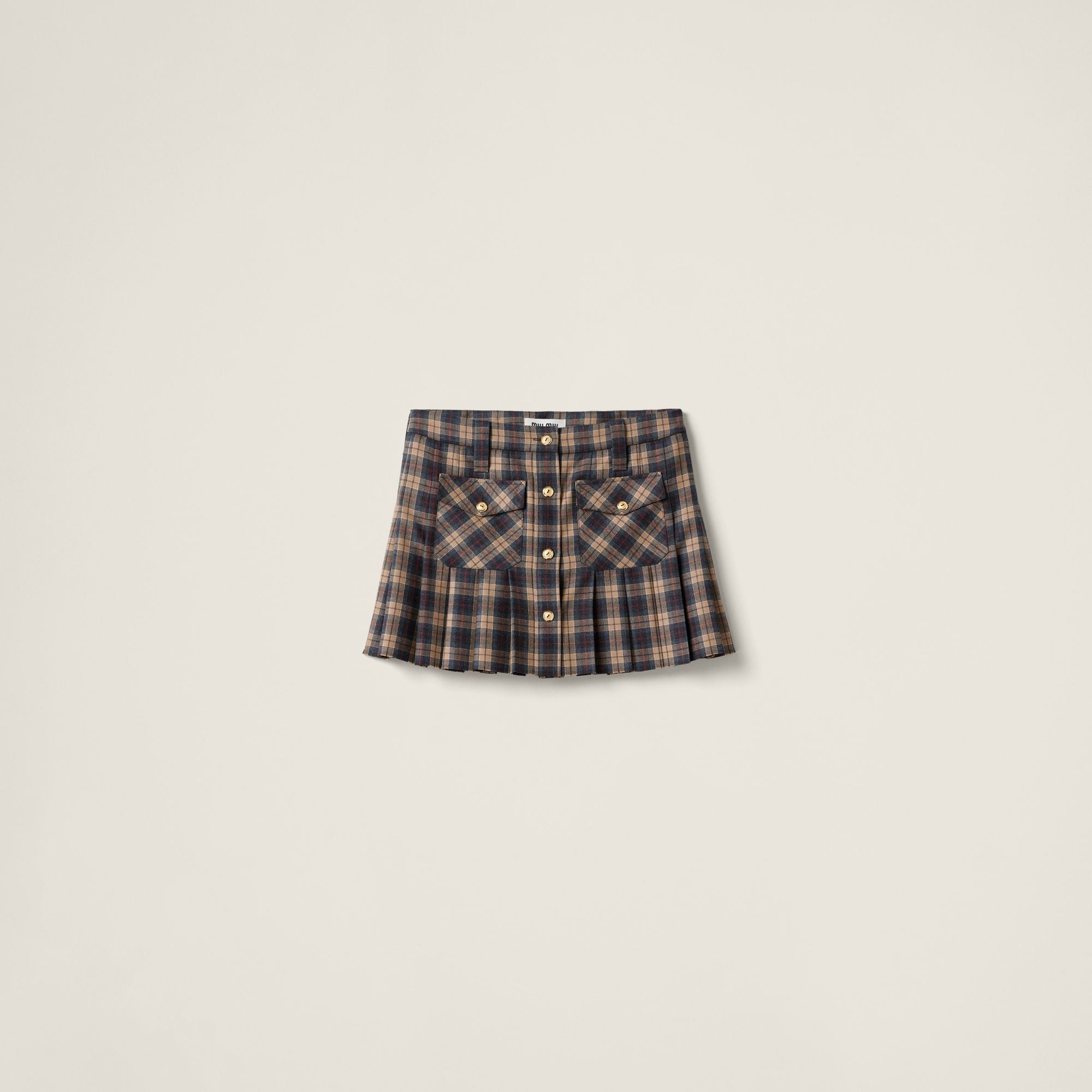 Women Pleated Tartan Miniskirt - Cammello