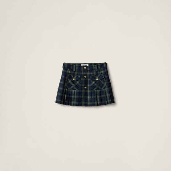Women Pleated Tartan Miniskirt - Militare