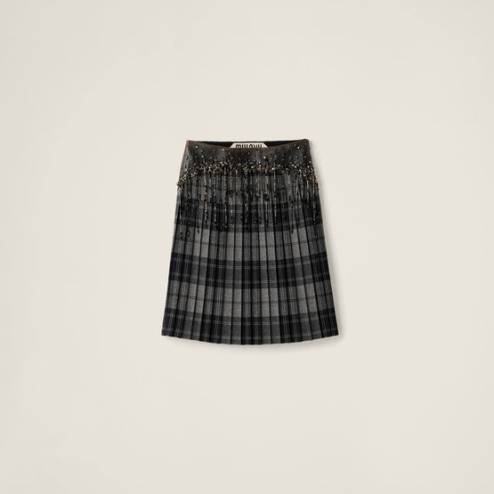 Embroidered plaid skirt