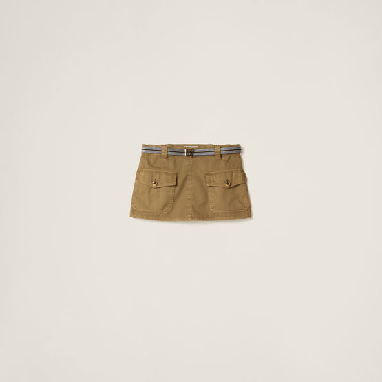 Women Garment-dyed Cotton Satin Miniskirt - Oliva