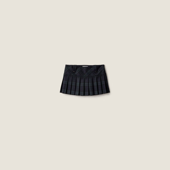 Pleated checked twill miniskirt