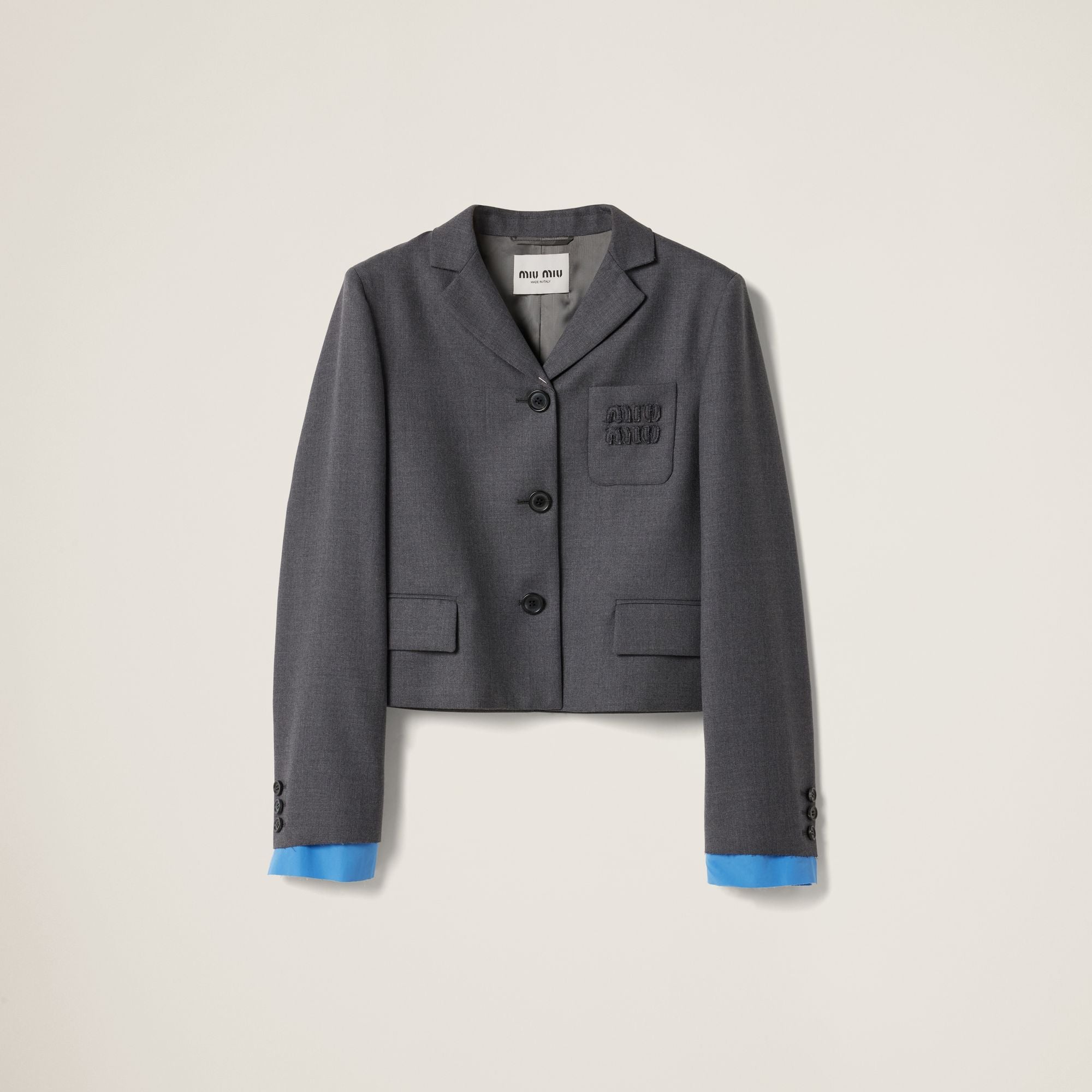Women Single-breasted Cropped Gabardine Jacket - Antracite