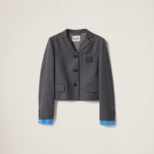 Women Single-breasted Cropped Gabardine Jacket - Antracite