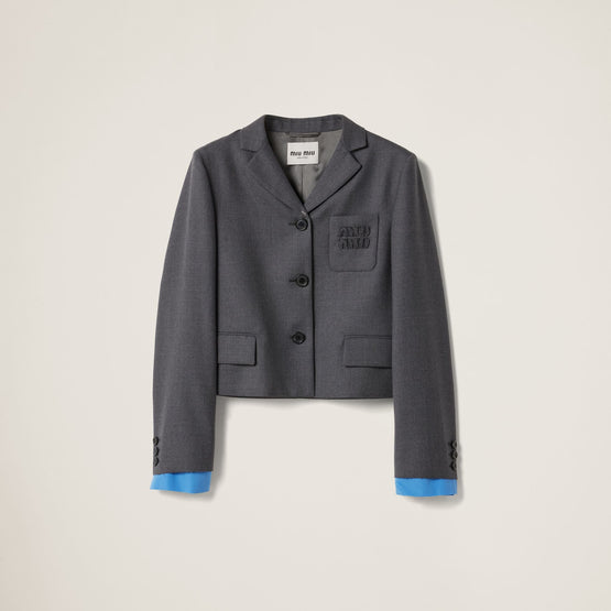 Women Single-breasted Cropped Gabardine Jacket - Antracite