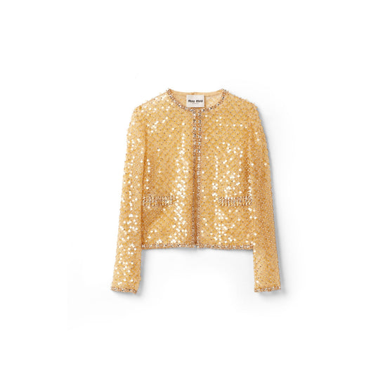 Women Embroidered Single-breasted Organza Jacket - Sabbia
