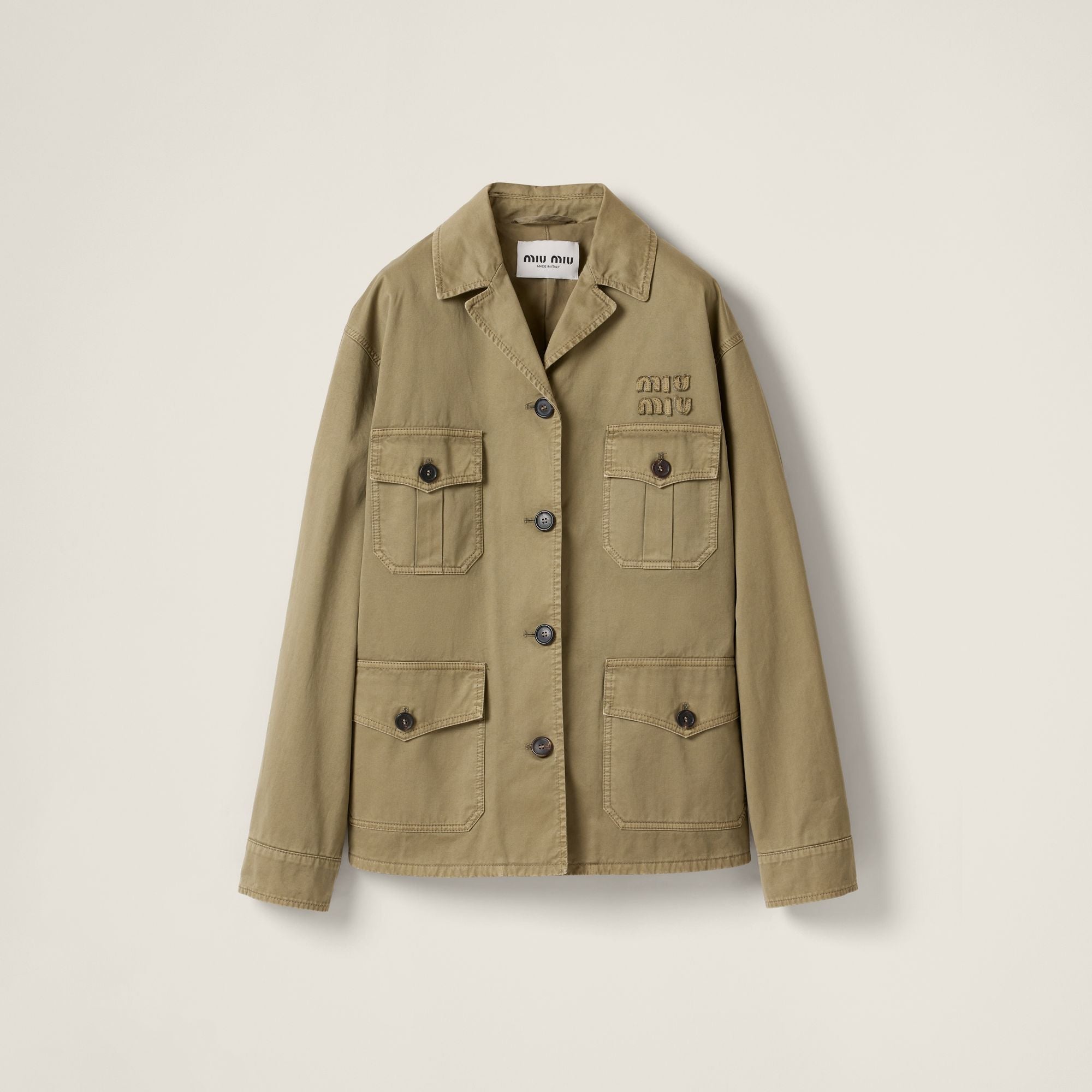 Women Garment-dyed Cotton Satin Jacket - Oliva