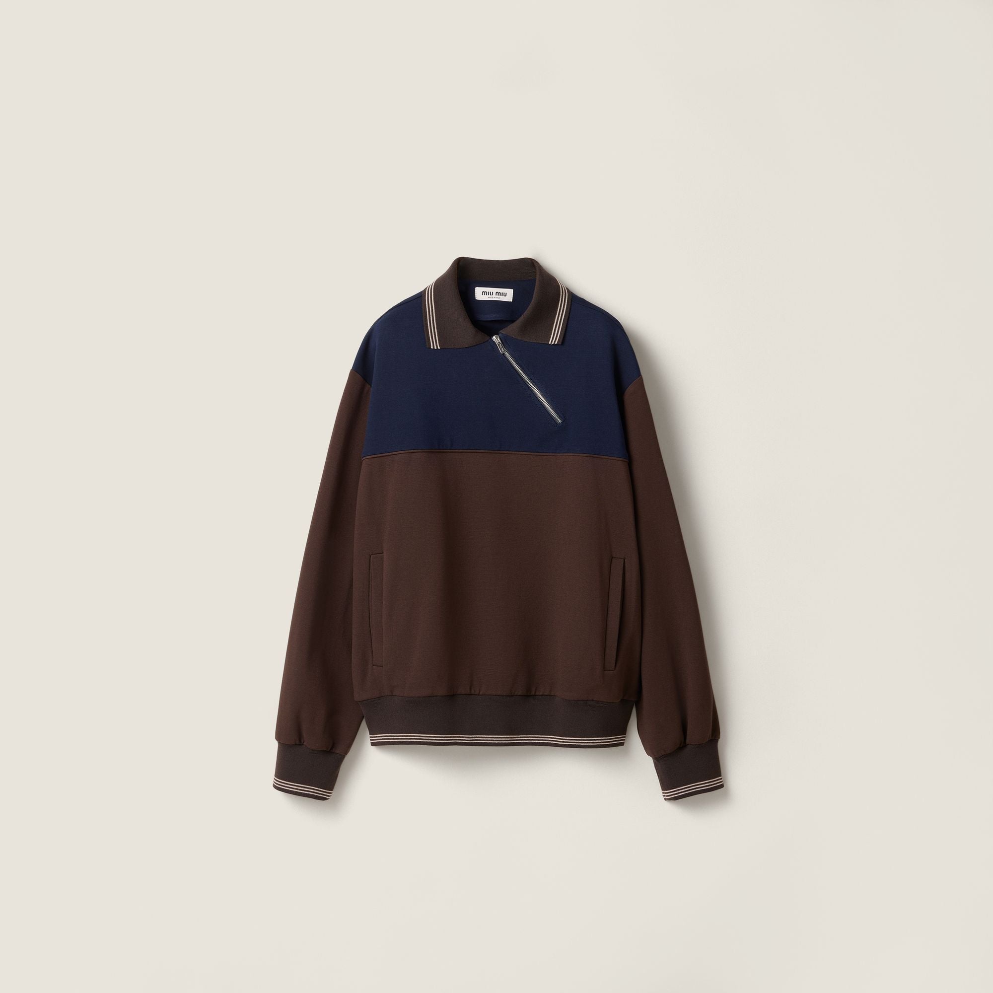 Women Zipper Sweatshirt - Cacao+blu