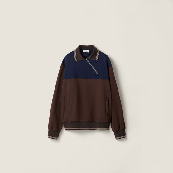 Women Zipper Sweatshirt - Cacao+blu