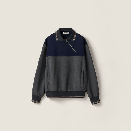 Women Zipper Sweatshirt - Antracite+blu