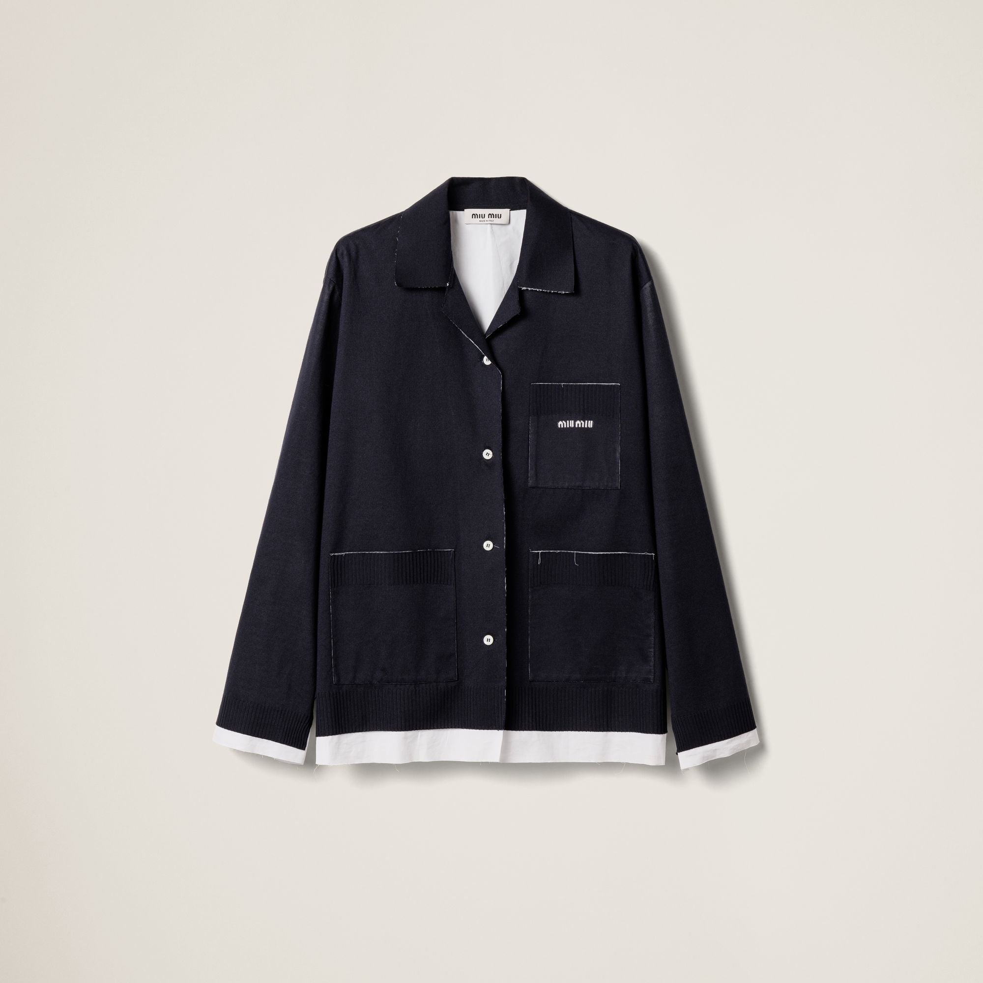Women Knit And Poplin Shirt - Blu+bianco