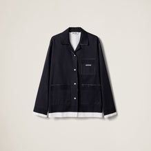 Women Knit And Poplin Shirt - Blu+bianco