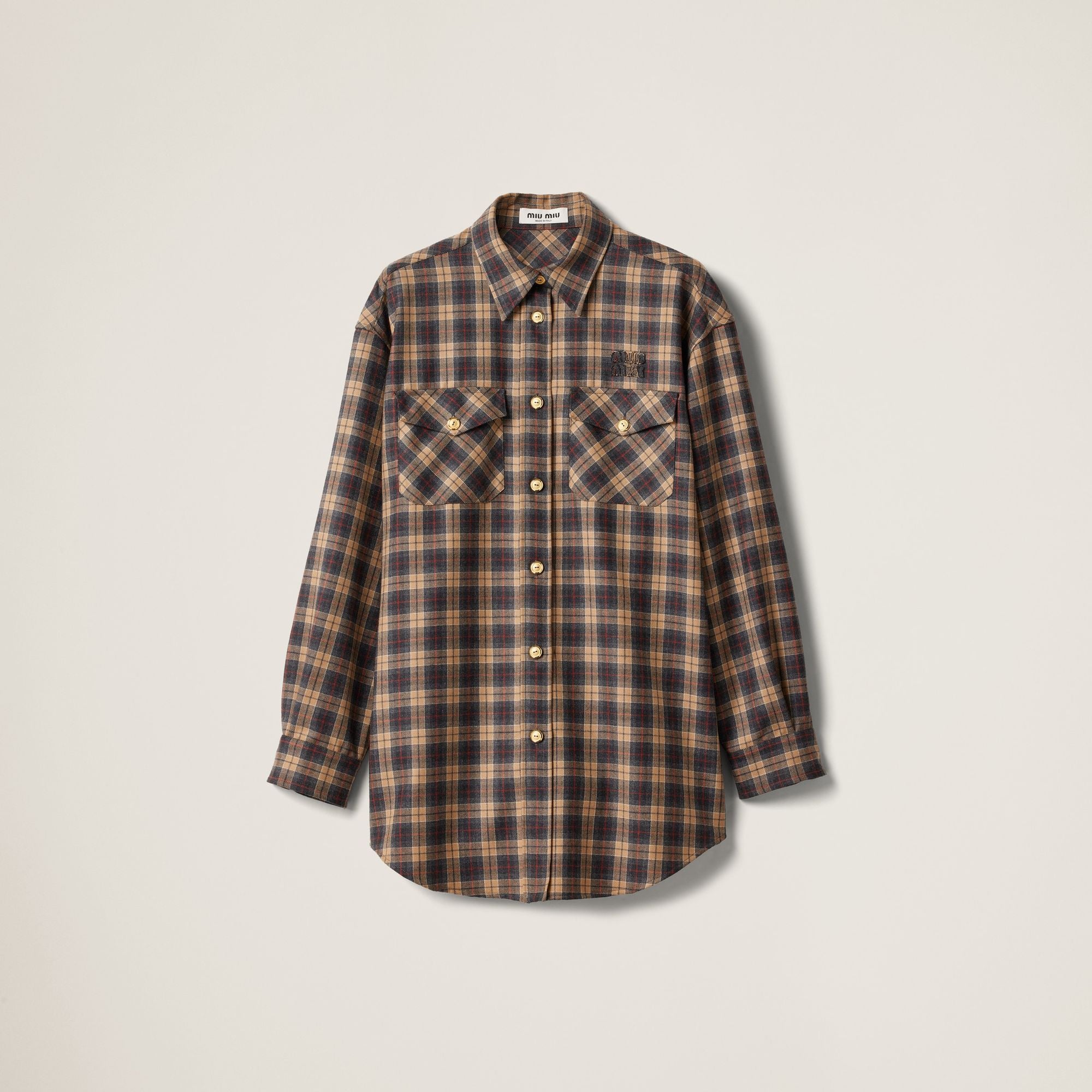 Women Wool Tartan Shirt - Cammello