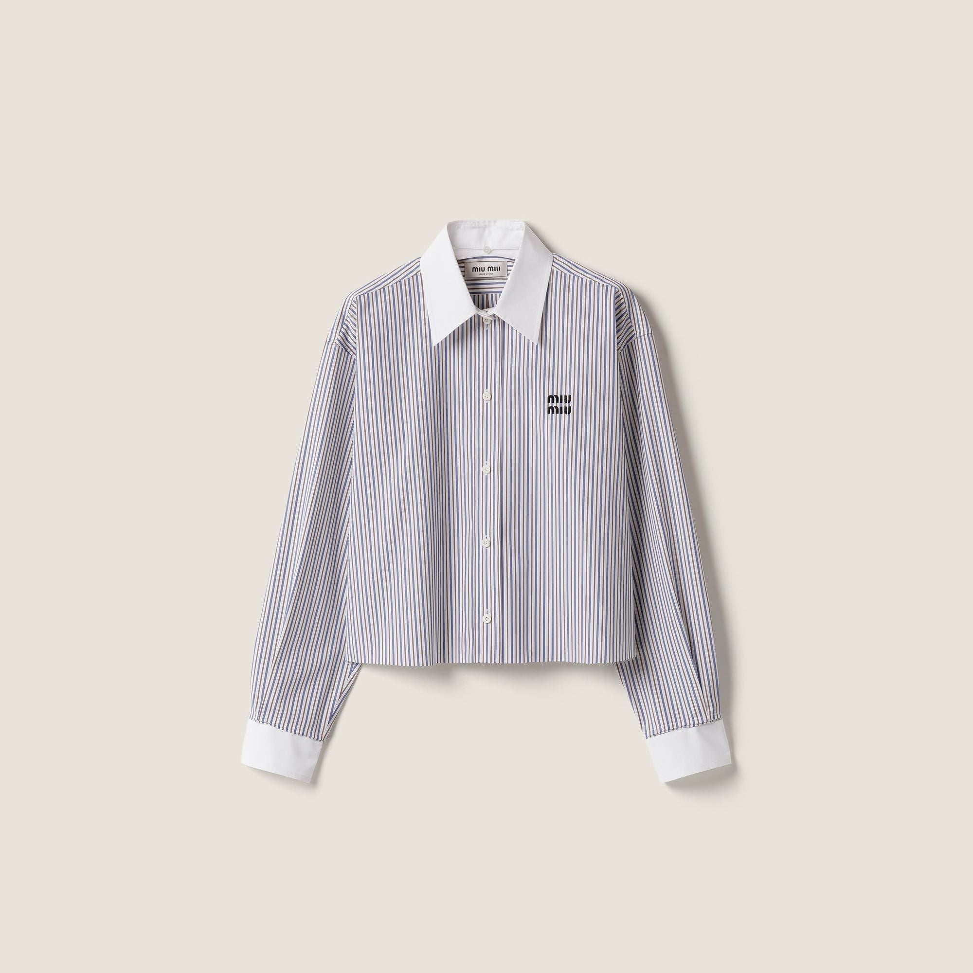 Women Striped Poplin Shirt - Bianco+cacao