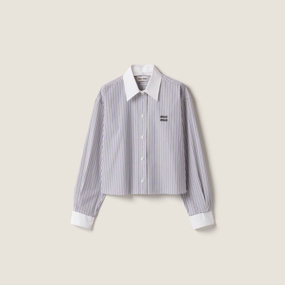 Women Striped Poplin Shirt - Bianco+cacao