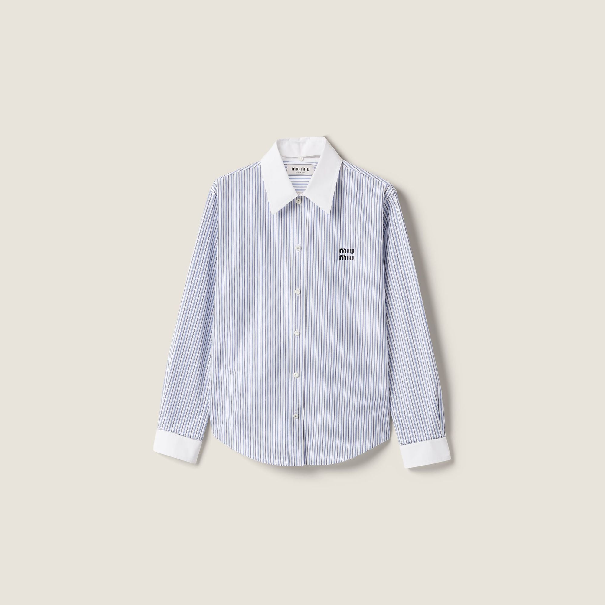 Women Striped Poplin Shirt - Bianco+celeste