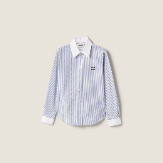 Women Striped Poplin Shirt - Bianco+celeste