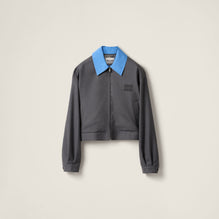 Women Gabardine Blouson Jacket With Poplin Collar - Antracite