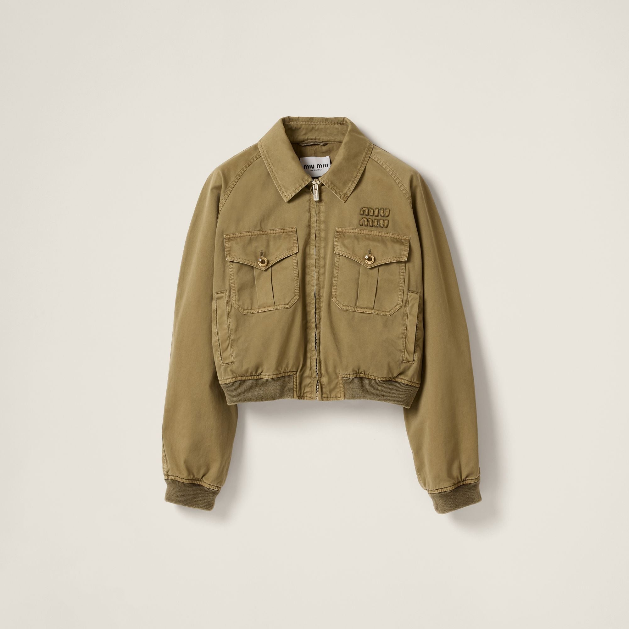 Women Garment-dyed Cotton Satin Bomber Jacket - Oliva