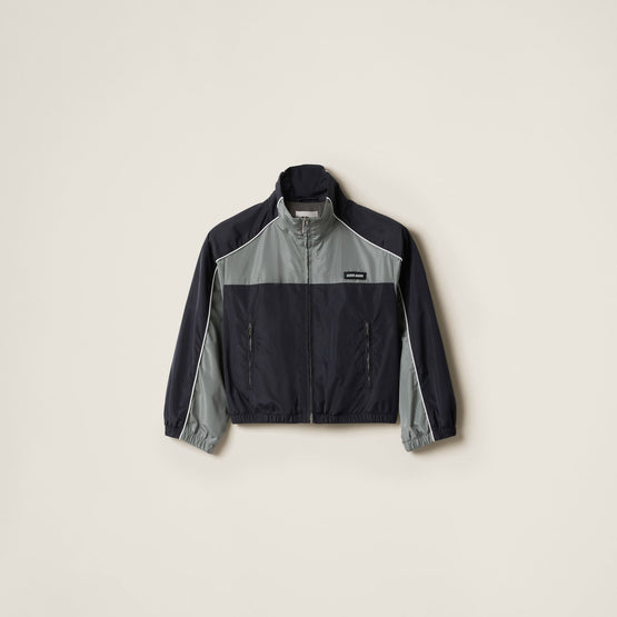 Women Technical Silk Zipper Blouson Jacket - Blu+piombo