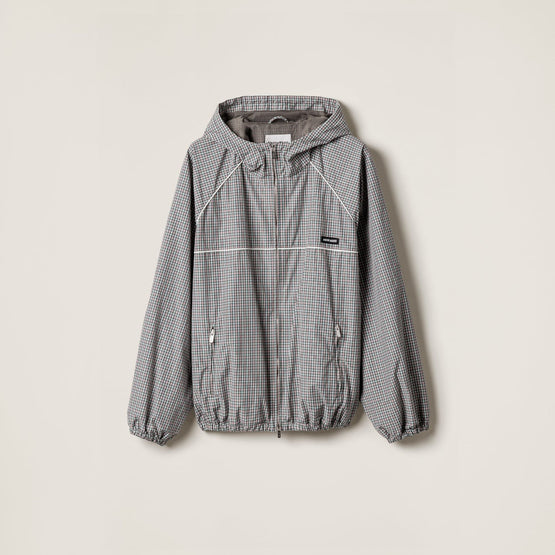 Women Checked Technical Fabric Bomber Jacket - Bottiglia+bianco