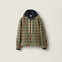 Gingham check and technical fabric jacket