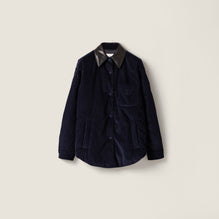 Corduroy and nappa leather down jacket