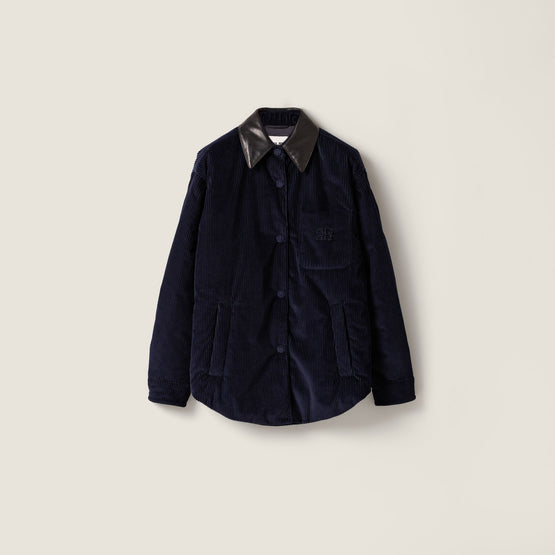 Corduroy and nappa leather down jacket