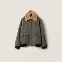 Chevron blouson jacket with shearling collar