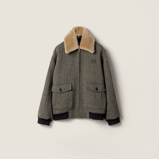 Chevron blouson jacket with shearling collar