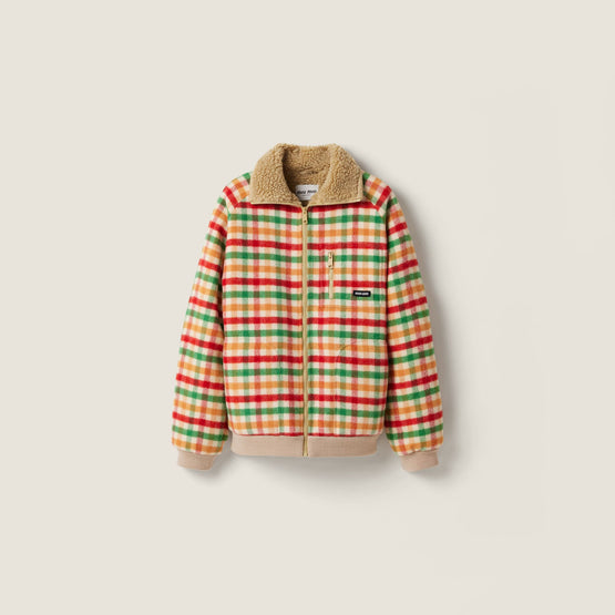 Fleece-lined checked blouson jacket