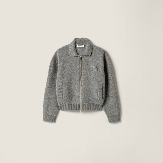 Shetland wool and cashmere zipper cardigan