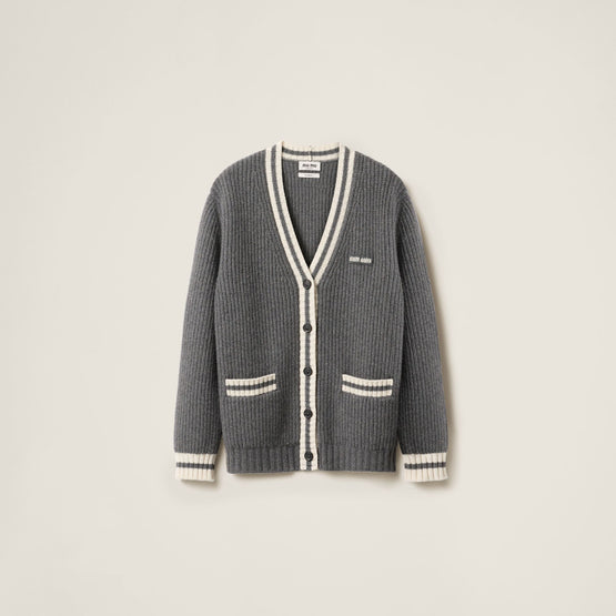 Ribbed knit wool and cashmere cardigan