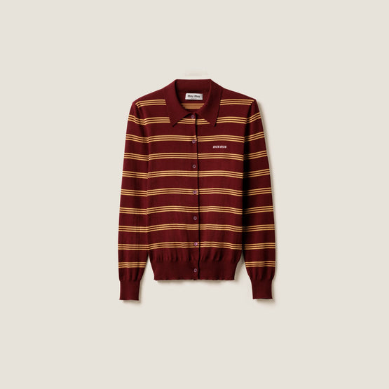 Women Striped Cashmere And Silk Cardigan - Amaranto
