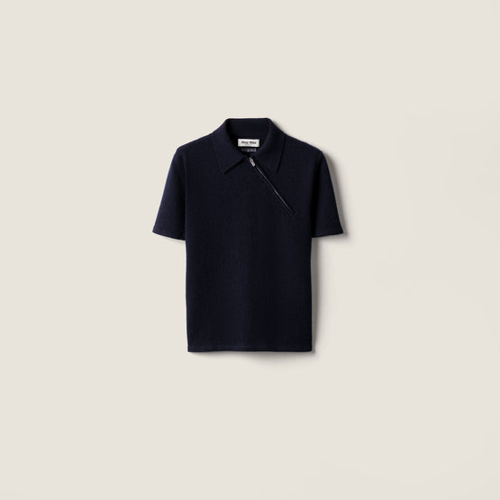 Women Cashmere Polo Shirt - Bleu