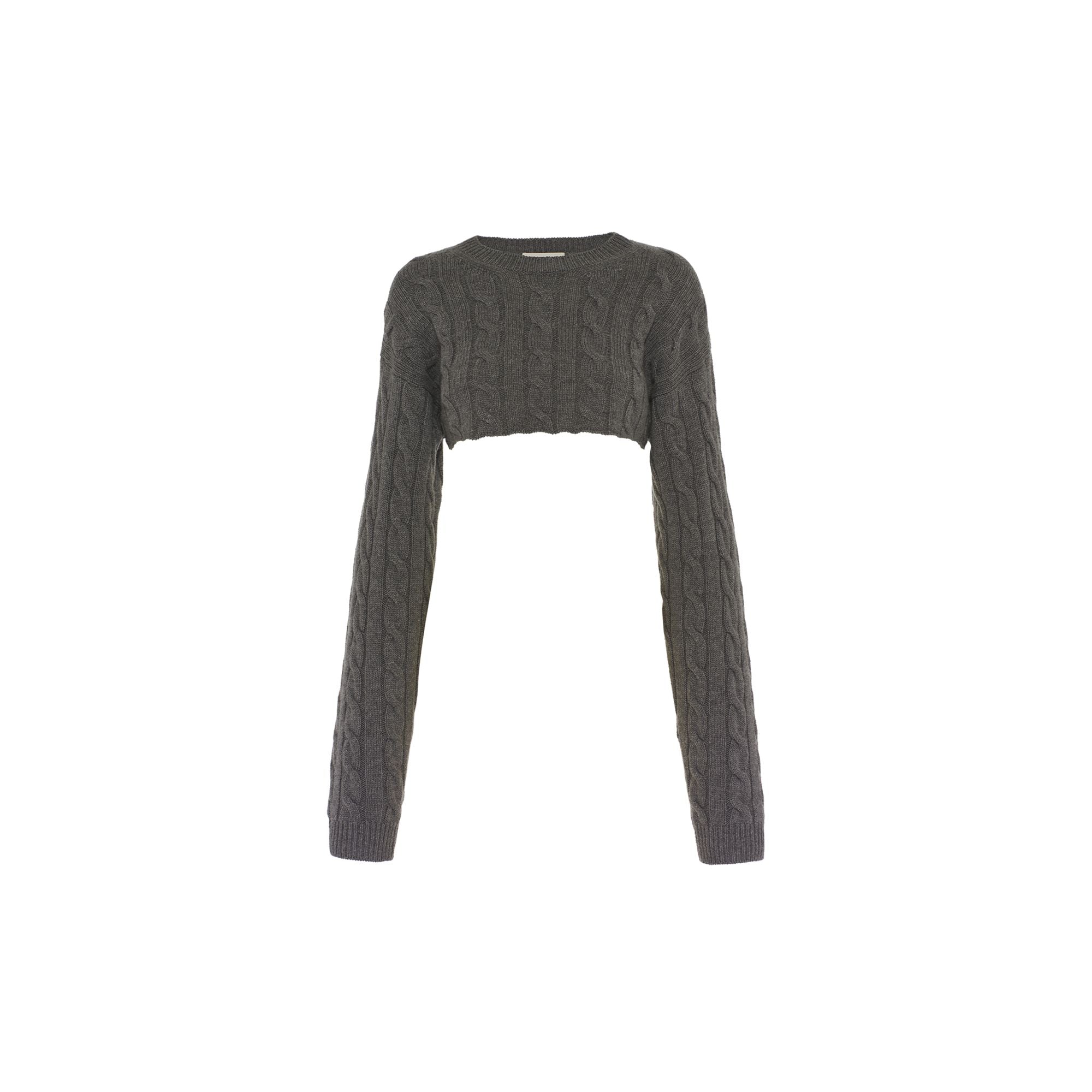 Women Cropped Cashmere Sweater - Acciaio