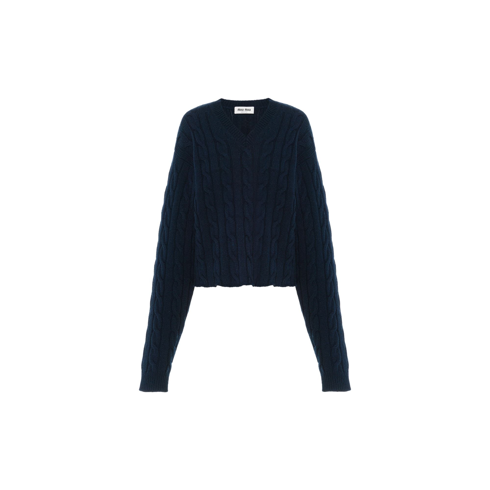 Women Cashmere V-neck Sweater - Bleu