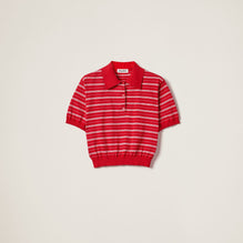 Women Cotton Knit Polo Shirt - Rosso