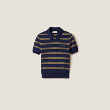 Women Striped Cashmere And Silk Polo Sweater - Bleu