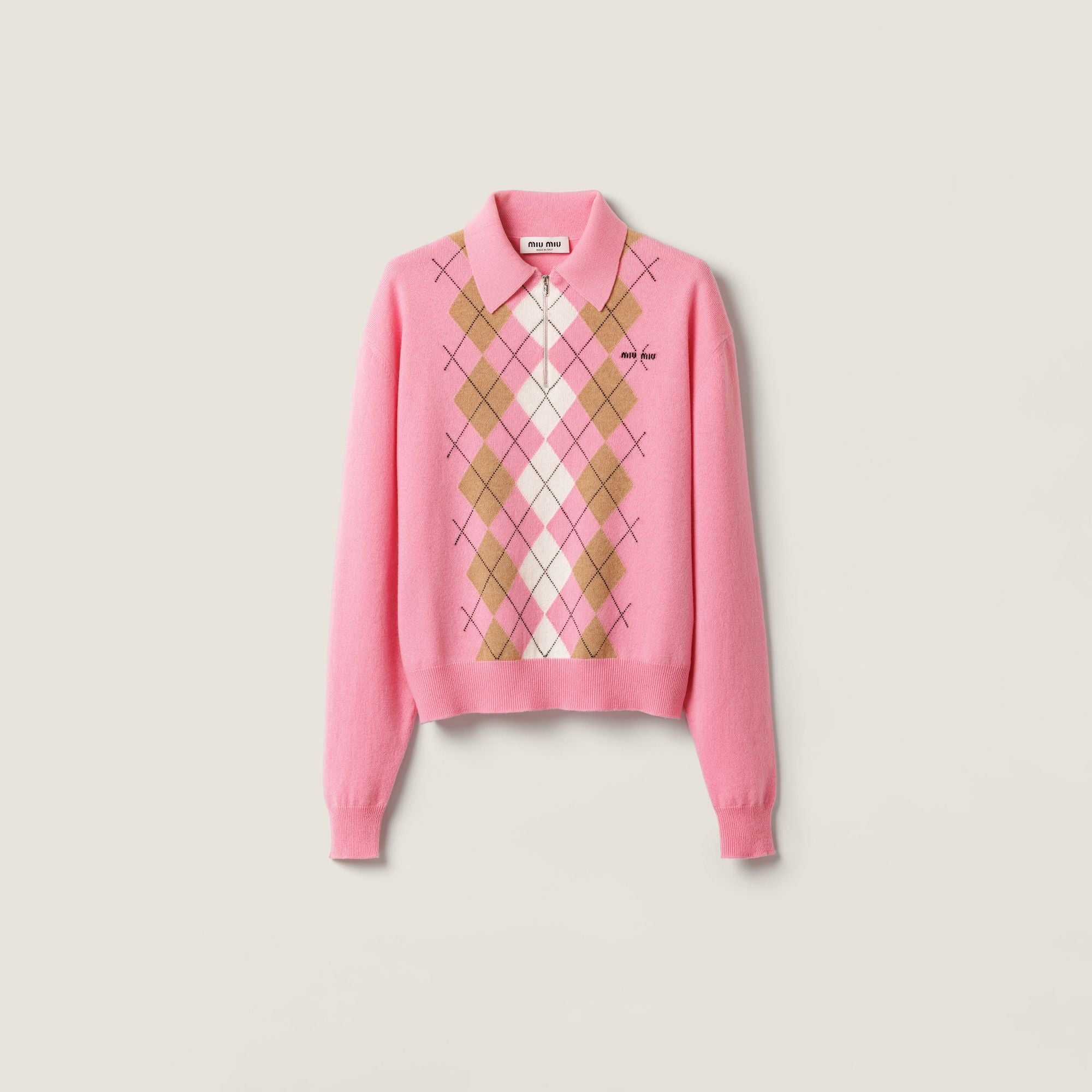 Women Cashmere Half-zipper Polo Shirt - Rosa