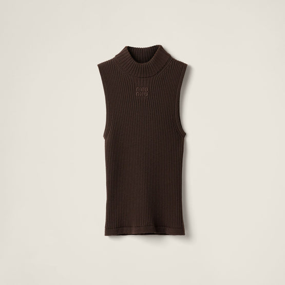 Ribbed knit wool turtleneck top