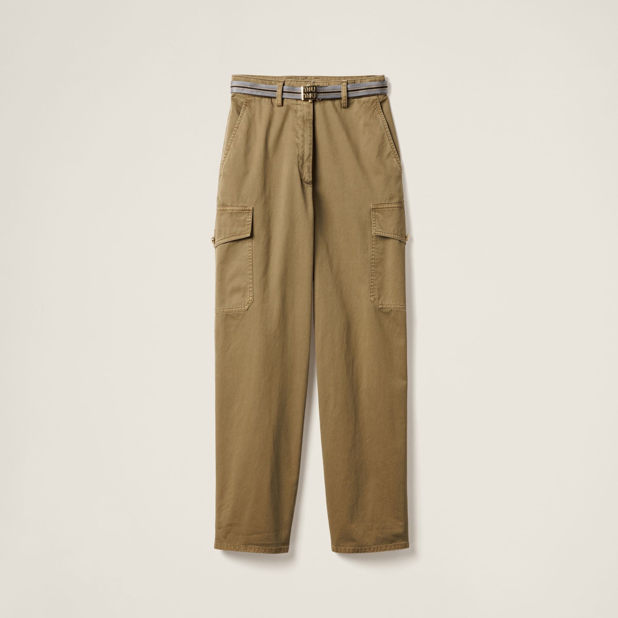 Women Garment-dyed Cotton Satin Pants - Oliva